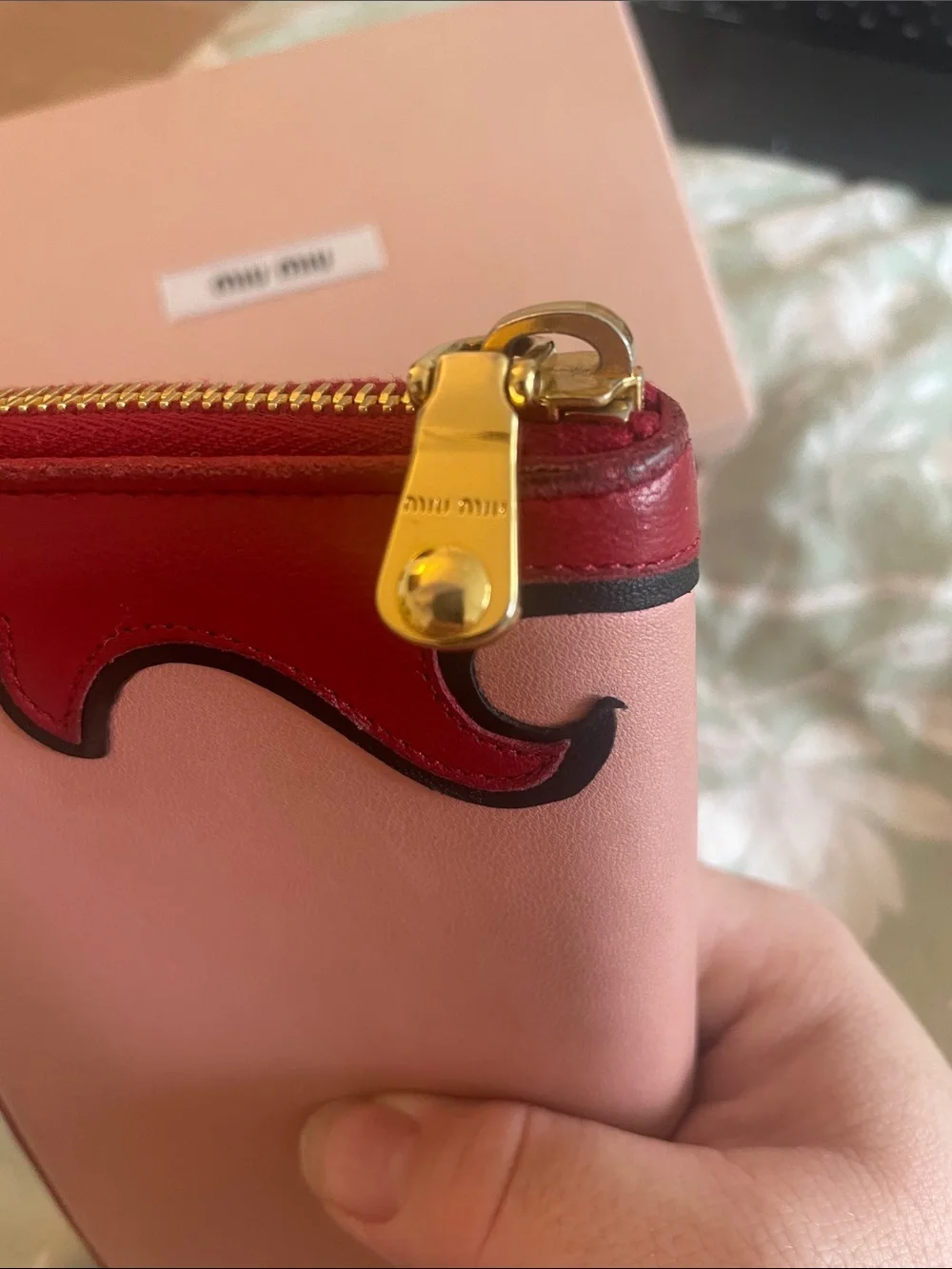 Miu Miu Pink Red Floral Appliqué Leather Zip Around Wallet Y2K Designer